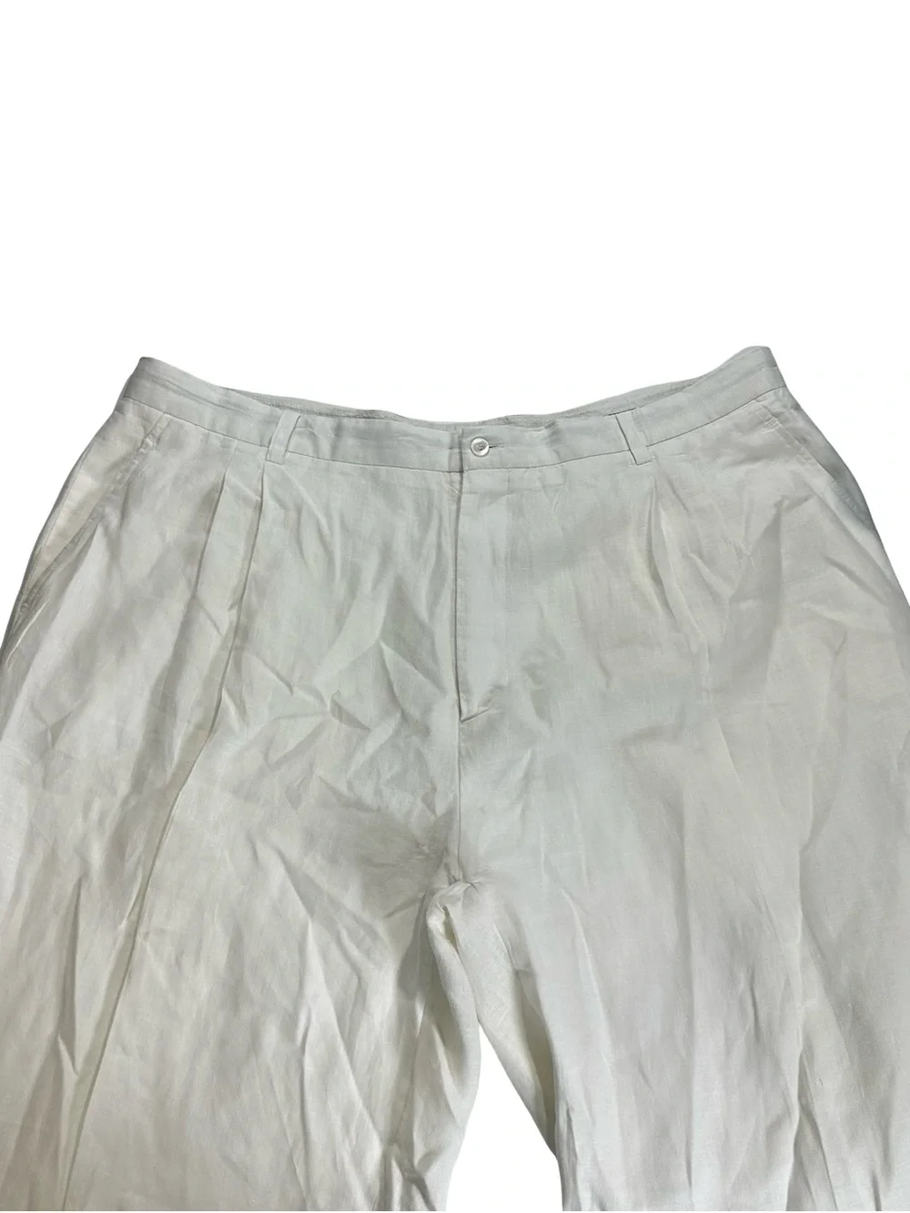 Vtg Royale Prestige White Linen Dress Pants Sz 46x32 Pleated Trousers Cuffed